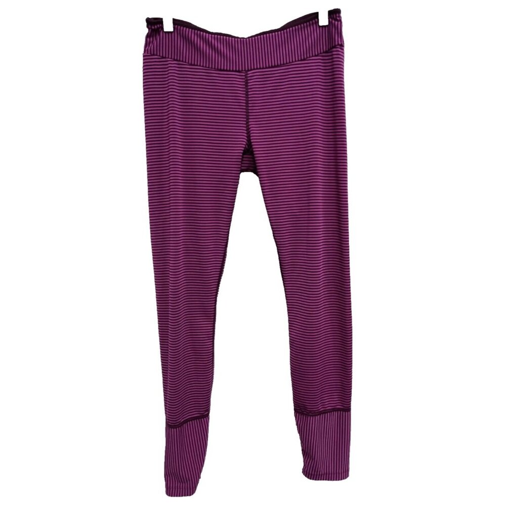Prana Sapphire Active Leggings Womens Large Plum Striped Full Length Performance